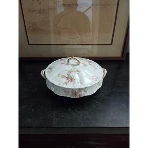 Theodore Haviland Limoges Covered Vegetable Dish Pink Floral 1890s Antique